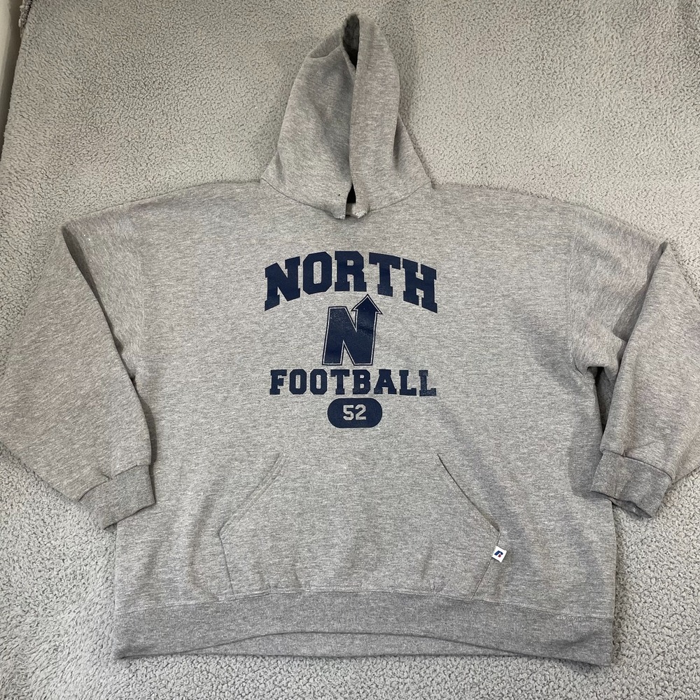 North Football Russell Athletic Hoodie Men 2XL Gray Dri-Power Sportswear Lounge